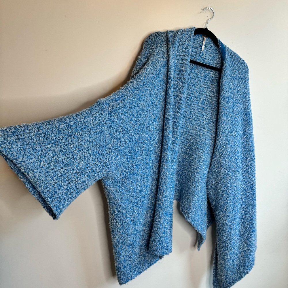 Free People Blue Cape Cardigan Sweater with Flared Sleeves
